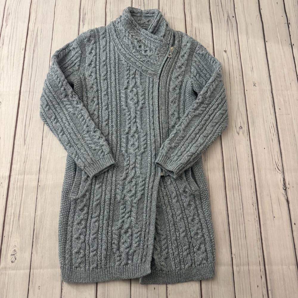 Irish Store Cable Knit‎ Cardigan Sweater Women's Asymmetrical Zip Wool Medium